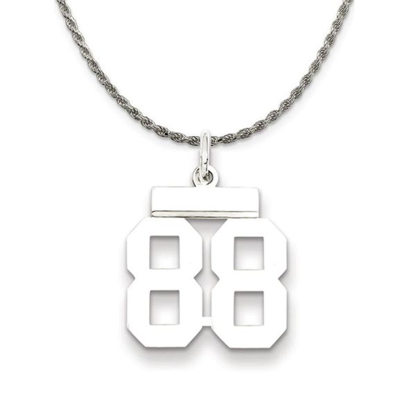 Sterling Silver Athletic Lg Polished Number 88 Necklace - 18 Inch - Picture 1 of 7